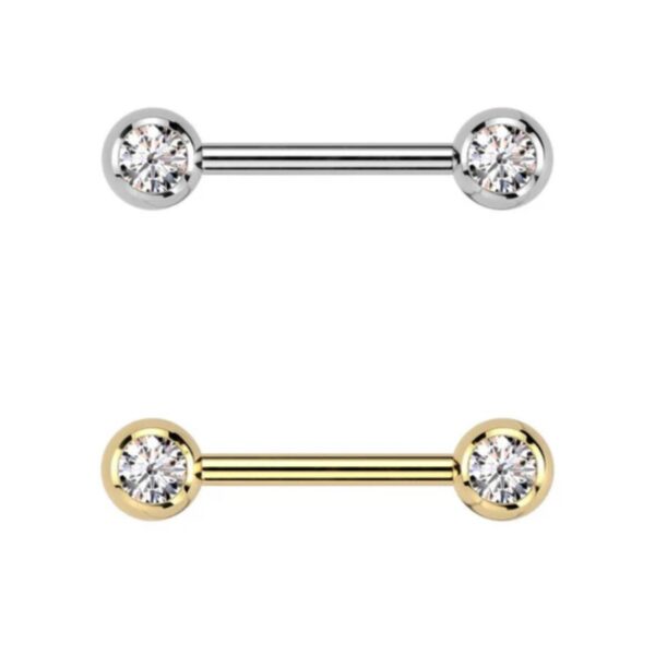 Piercing Jewellery Straight Barbell with Diamonds Silver Gold