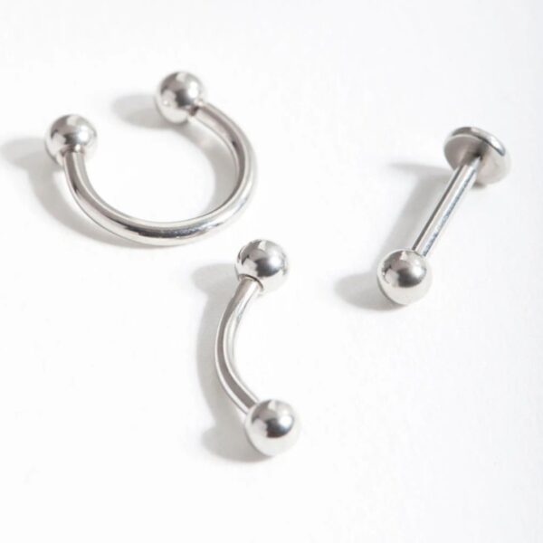 Silver Piercing Jewellery Trio, Banana, Horseshoe, Stud, Labret