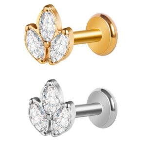Labret/Stud Piercing Silver and Gold with Diamond TRINITIY