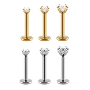 Piercing Jewellery Labret 3-Claw Diamond Stud Silver, Gold