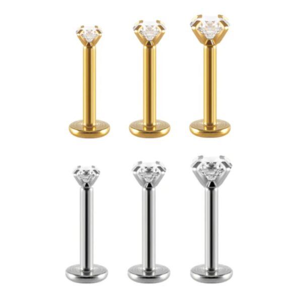 Piercing Jewellery Labret 3-Claw Diamond Stud Silver, Gold