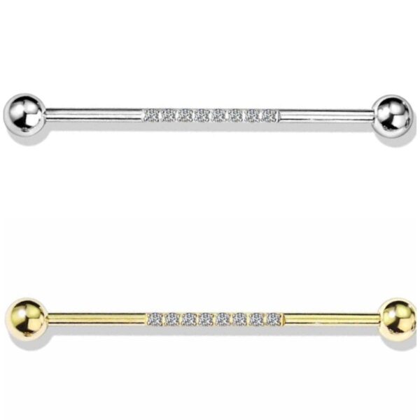 Piercing Jewellery Industrial Barbell with Diamonds Silver, Gold